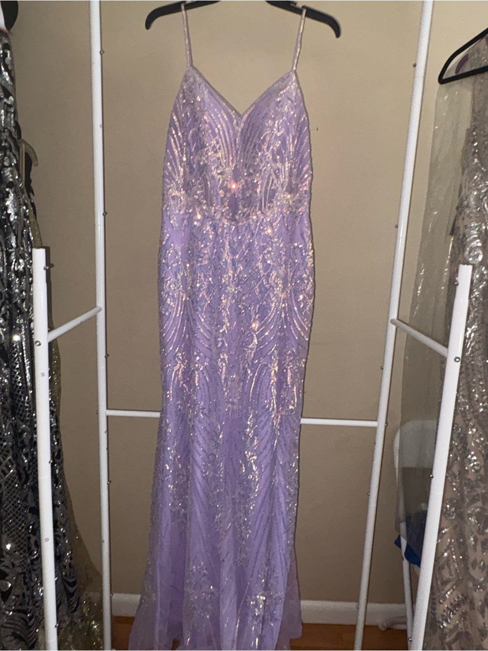 Dave & Johnny Lavender Sequin Spaghetti Strap Maxi Dress